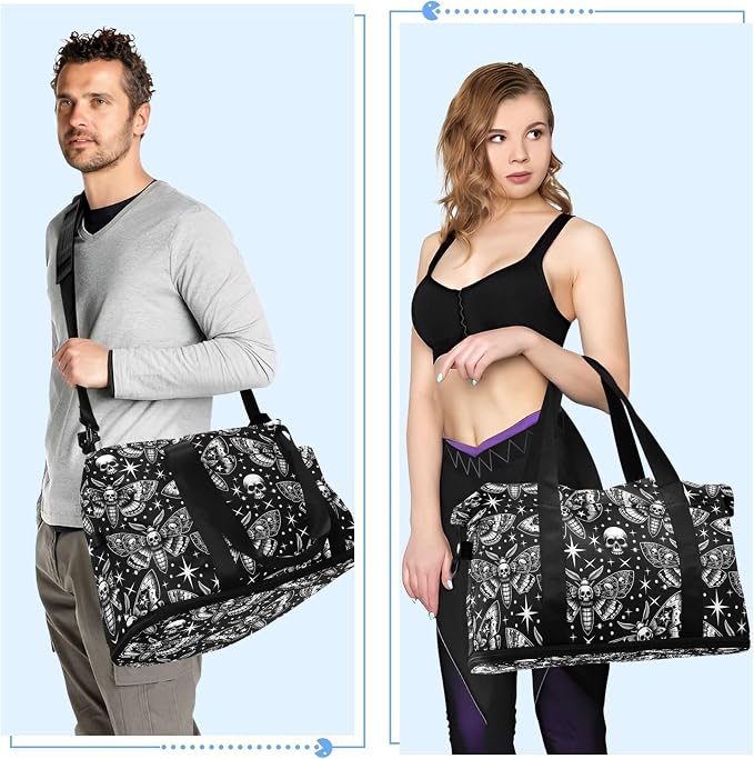 Travel Duffel Tote Bag Digital Skull Head Moth Sports Duffel Bag with Wet Pocket Weekender Overnight Bag for Women Men Gym Bag, Carry On Bag Hospital Bag for Labor and Delivery - Image 4