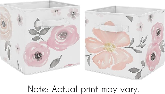Sweet Jojo Designs Set of 2 Collapsible Fabric Storage Cubes (Pink/Grey Boho Floral) for Girls, Baby, Kids, Childrens Foldable Bins Organizer Boxes Toys (Watercolor, Flower, Elegant Rose, Farmhouse) - Image 5