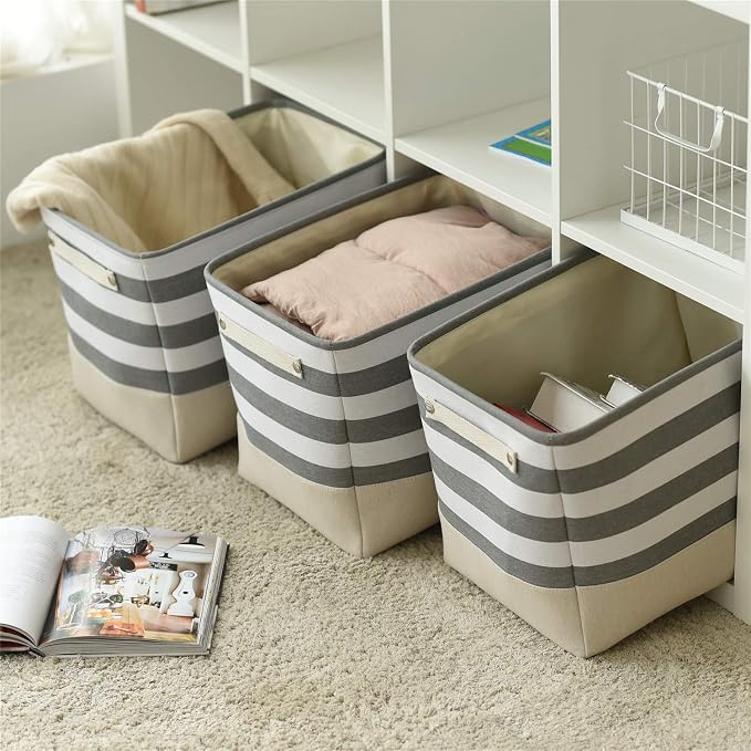Extra Large Cube Storage Bins Baskets for Organizing, Sturdy Fabric Storage Basket Cube W/Handles, Decorative Foldable Storage Baskets for Shelves Closet Nursery Toy (3 Pack 16×12×12inch) - Image 5