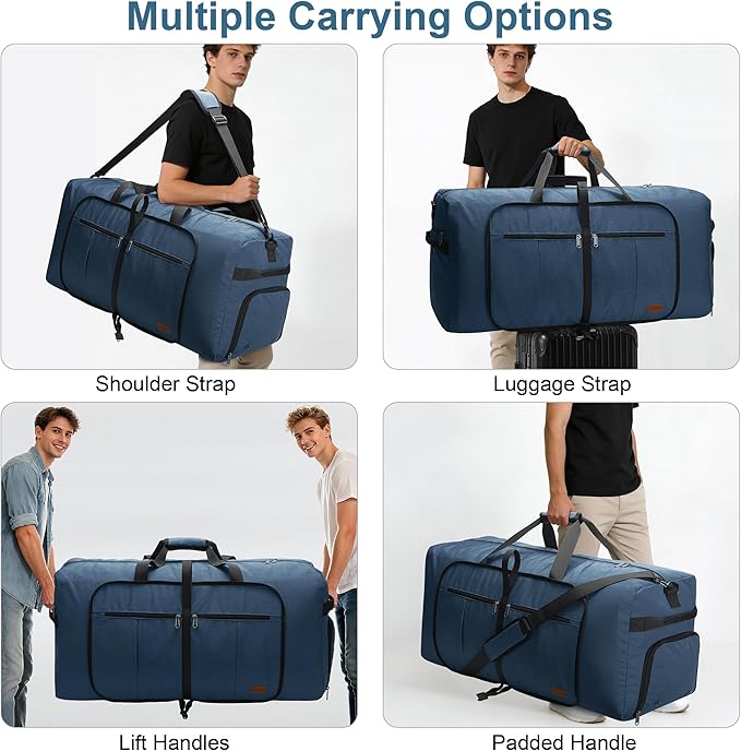 80L EXTRA LARGE Duffle Bag for Travel, 26" Foldable Travel Duffel Bag with Shoe Compartment for Men Women, Waterproof & Tear Resistant (Dark Blue, EXTRA LARGE, 80L) - Image 6