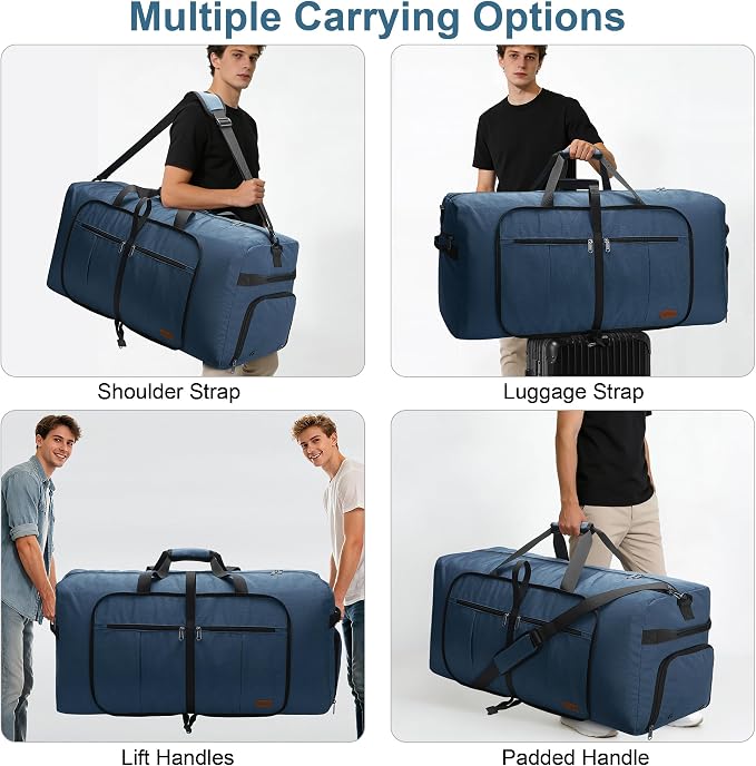 120L Foldable Waterproof Travel Duffel Bag for Men and Women with Shoe Compartment (Dark Blue, EXTRA LARGE, 120L) - Image 6