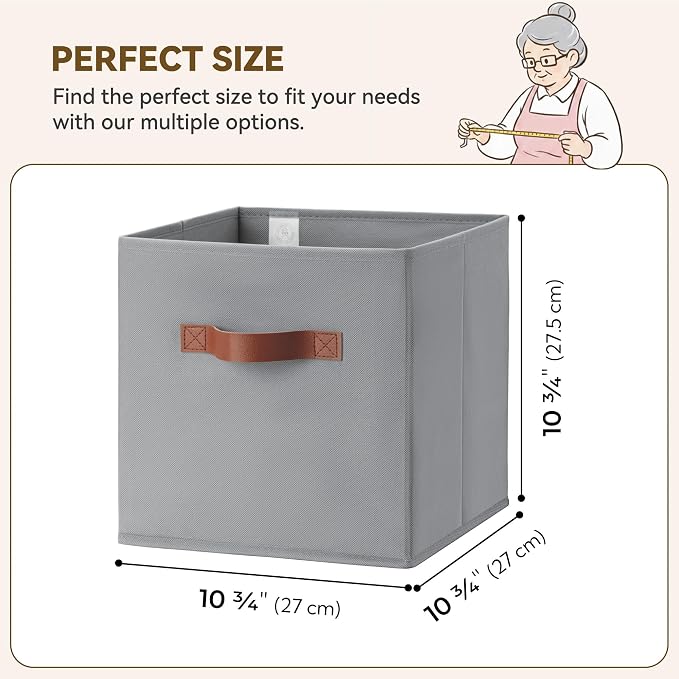 GRANNY SAYS 11 Inch Cube Storage Bins, 6-Pack Fabric Storage Bins, Grey | Collapsible Storage Boxes with Thickened Base Plate, Sturdy Handles, Decorative Baskets for Shelves, Closet - Image 3
