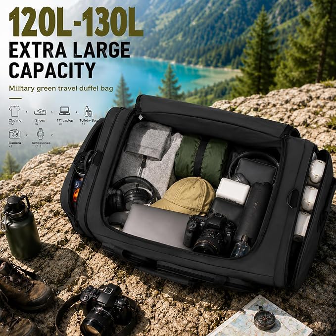 Extra Large Duffle Bag for Travel,130L Tactical Travel Duffle Bag with Shoe Compartment, Waterproof Weekender Overnight Bag - Image 2