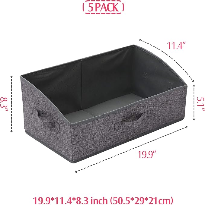 TENABORT 5 Pack Trapezoid Large Foldable Closet Storage Bins with Handle, Fabric Storage Organizer Cube Cloth Containers Linen Box Shelf Baskets for Clothes Clothing Shelves Wardrobe - Image 2