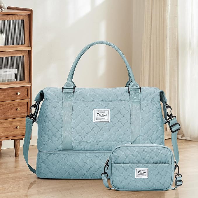 Weekender Bags for Women, Travel Duffel Bag with Shoes Compartment | Overnight Bag with Toiletry Bag, Carry on Personal Item Bag for Travel Business Trips Sport Hospital,Grid Travel Bag Set - Image 9
