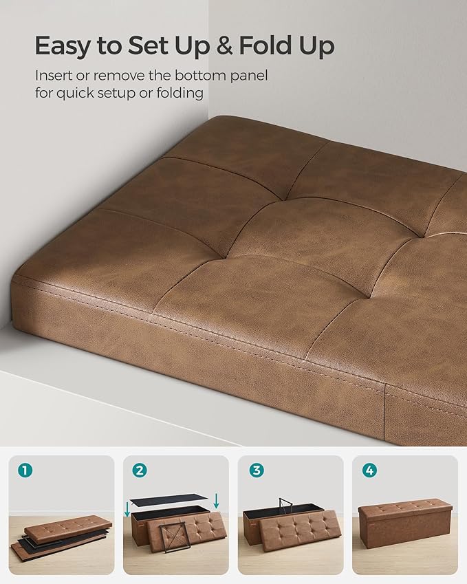 SONGMICS MAZIE Collection - 43 Inches Storage Ottoman Bench with Flipping Lid, Storage Chest with Iron Frame Support, Load 660 lb, for Living Room, Bedroom, Synthetic Leather, Coffee Brown ULSF075K01 - Image 7