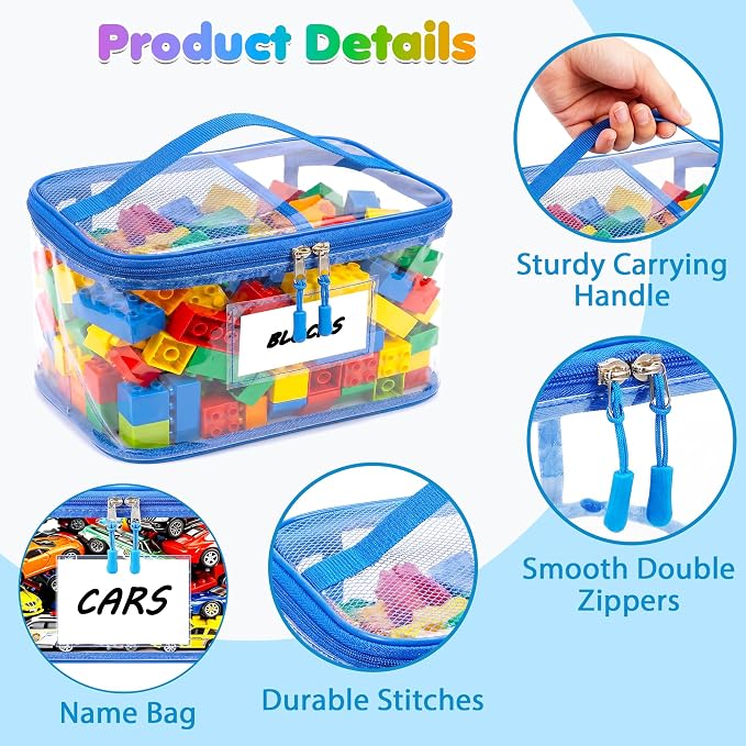 6-Pack Large Clear Toy Storage Bags Transparent Waterproof With Zippers & Labels Durable Reusable Organizer for Blocks,Puzzles & Games - Image 4