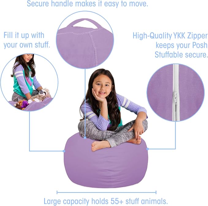 Posh Stuffable Kids Stuffed Animal Storage Bean Bag Chair Cover - Childrens Toy Organizer, Medium 27" - Heather Lavender - Image 2