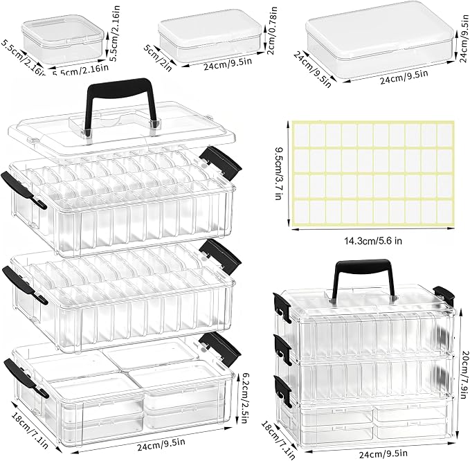Bead Organizer Box 58 Pcs, 3-Tier Stackable Storage Box, and 3 Different Container Sizes Small Plastic Containers with Lids, Portability, Clear Organizers for Jewelry DIY Craft Storage - Image 2