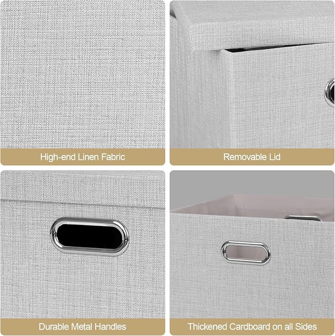 Posprica Storage Bins with Lids,13×13×13 Foldable Storage Cube Baskets Boxes Fabric Drawers for Closet Shelf Cabinet Bookcase,Set o f 4,Sliver grey - Image 4