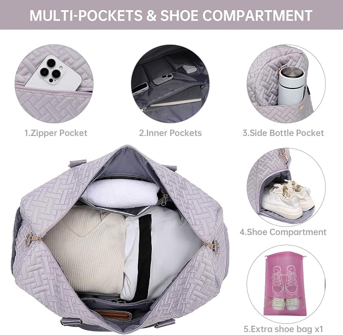 Duffle Bag for Travel, Weekender Bag with Shoe Compartment, Carry On Overnight Bag for Women with Toiletry Bag, Gym Bag with Wet Pocket, Hospital Bags for Labor and Delivery Beige - Image 4