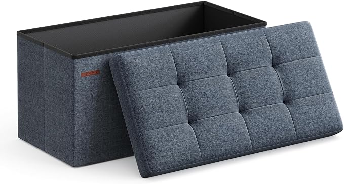 SONGMICS Mazie Collection - 30 Inches Folding Storage Ottoman Bench, Ottoman Foot Rest, End of Bed Bench, Storage Chest, Load 660 lb, for Living Room, Bedroom, Entryway, Misty Blue ULSF047Q01 by Unknown