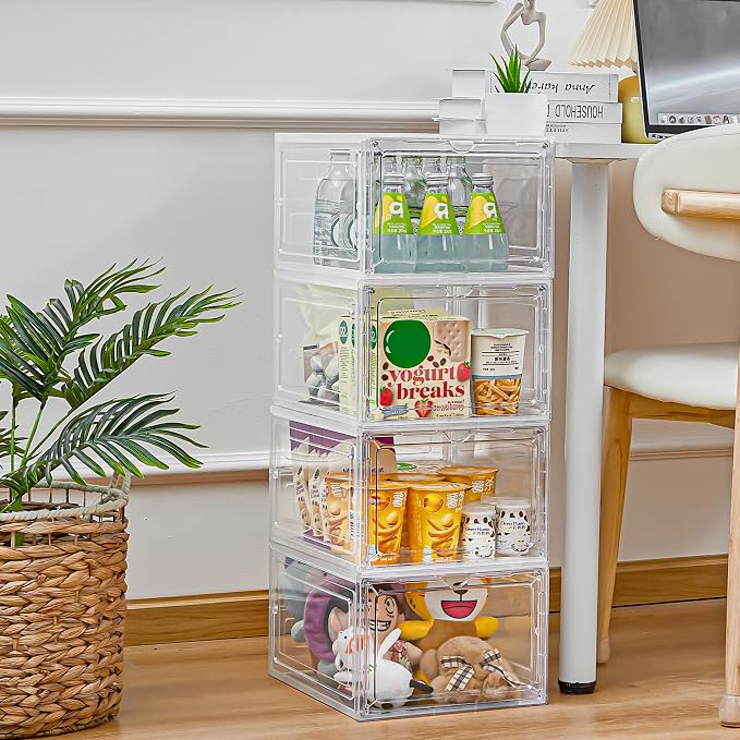 LXLXXL 9 Pack Storage Bins with Lids, 19 Qt Stackable Clear Storage Box | Plastic Storage Bins,Clear Acrylic Magnetic Door, Stackable Organizer Box, Display Case with Lid, for Home Office Organizing - Image 4