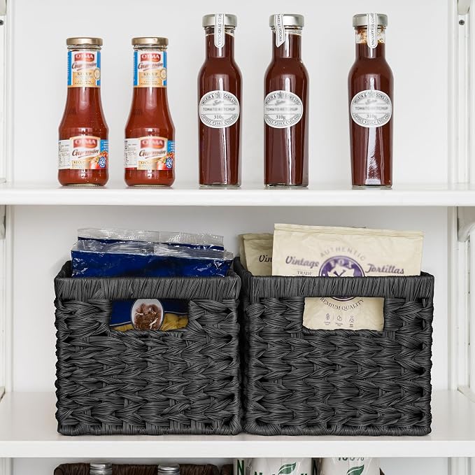 GRANNY SAYS Black Wicker Basket,Decorative Woven Baskets for Storage,2-Pack | Waterproof Plastic Black Baskets for Shelves,Storage Basket Organizer,Wicker Storage Basket for Organizing,Black Woven Basket - Image 6