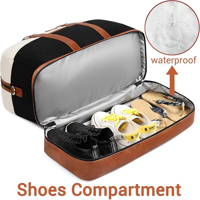 Weekender Bag for Women, Large Overnight Bag Canvas Travel Duffel Bag Carry On Tote with Shoe Compartment 21" 3Pcs Set - Image 2