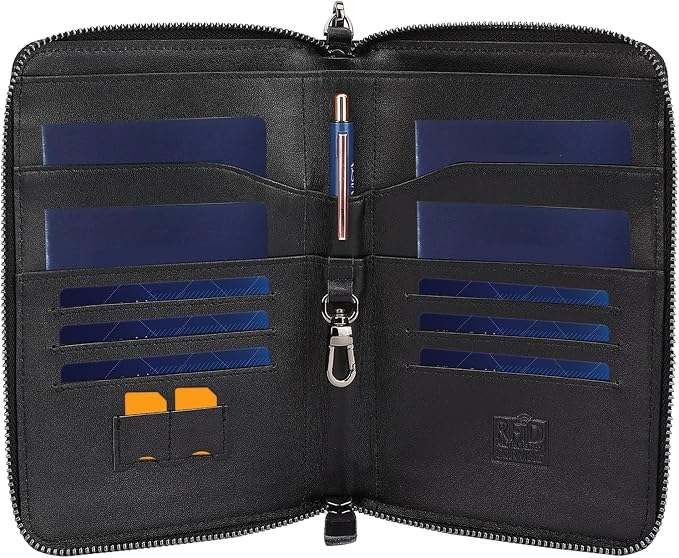 STAR VISTA Lorenzo Full Grain Leather Family Passport Wallet for 4, Large Travel Document Organizer for Exquisite Voyagers, Multi-Currency Compartments, RFID Blocking, AirTag Track, Black by STARVISTA