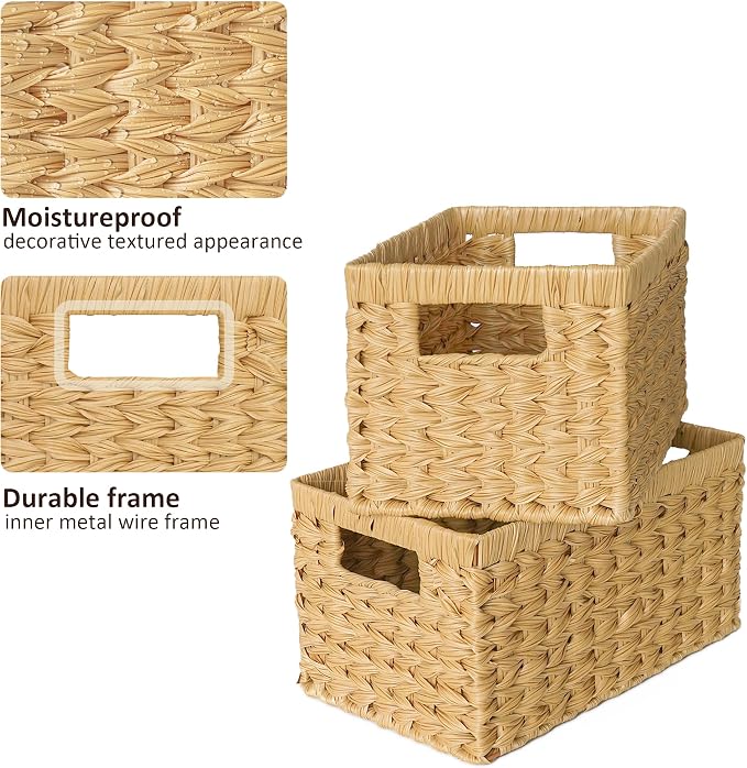 GRANNY SAYS Wicker Storage Baskets, Waterproof Woven Baskets, 2-Pack | Plastic Woven Baskets for Shelves, Wicker Baskets with Handles, Wicker Storage Baskets for Shelves, Woven Baskets for Storage - Image 7