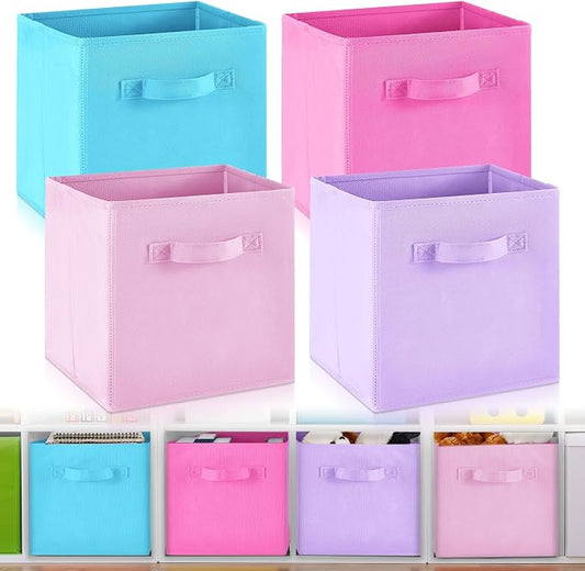 Yinder 4 Pcs Cube Storage Bin 10.5''x10.5''x11'' Storage Bins for Playroom Decor Colorful Bins for Kids Purple Foldable Baskets for Nursery Organizer Boxes Fabric Boxes(Blue, Purple, Pink, Rose Red) by Yinder