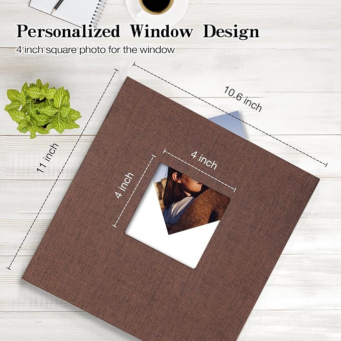 Large Photo Album Self Adhesive 3x5 4x6 5x7 8x10 Pictures Linen Cover 80 Blank Pages Magnetic DIY Scrapbook Album with A Metallic Pen (Brown, 11x10.6 inch 80 Pages) | Photo Album Self Adhesive 4x6 5x7 8x10 Pictures, Linen Cover DIY Scrapbook Albums for... - Image 2
