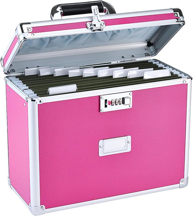 Hanging File Box for Letter, All-in-one set with 10 Folders | Portable Locking Filing Storage Box with Handle & Shoulder strap, Lockable File Cabinet Documents Safe, Lockbox Doc Organizer by Unknown