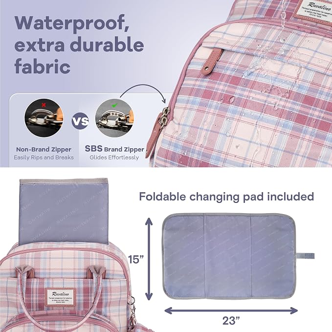 RUVALINO Baby Diaper Bag Backpack with Changing Pad, Baby Shower Gifts | Baby Essentials, Waterproof Travel Baby Bags for Mom Dad Girl Boy, Insulated Bottle Holders, Pacifier Case, Large Capacity - Image 6