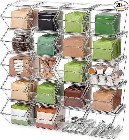 Yerliker 20 Pcs Clear Plastic Storage Bins with Lids Large Stackable Pantry Storage Organizer Bins Kitchen Organization Cabinet Organizers Ideal Containers for Fridge, Kitchen, Cabinets (Clear) by Yerliker