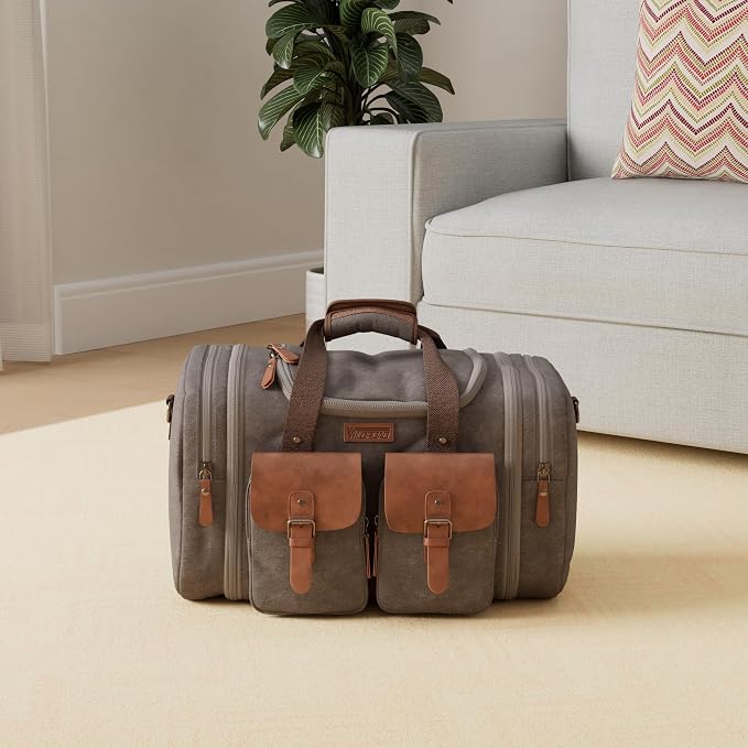 Wildroad Canvas Duffle Bag - 50L Expandable Weekender Overnight Travel Bag | Gifts for Men, Holiday Birthday Gift for Dad, Husband & Partner, Carry-on Size - Image 2
