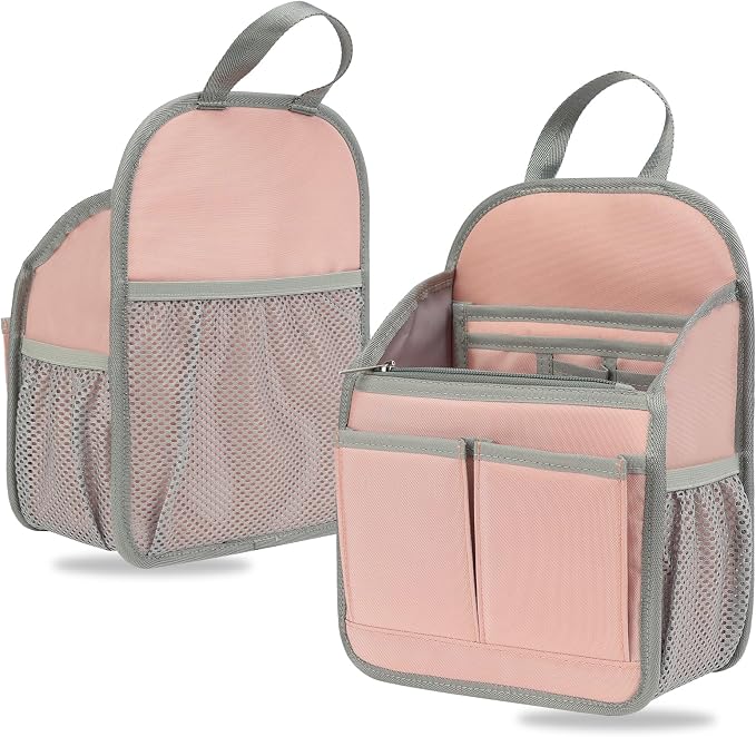 Mini Premium Rugged Backpack Purse Organizer Insert for Women Fashion Small Backpack-19 Pockets,Padded Water-repellent Nylon-Pink by DELTAMANN