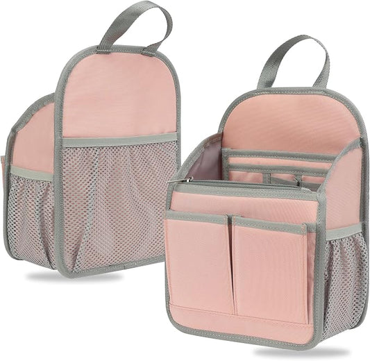 Mini Premium Rugged Backpack Purse Organizer Insert for Women Fashion Small Backpack-19 Pockets,Padded Water-repellent Nylon-Pink by DELTAMANN