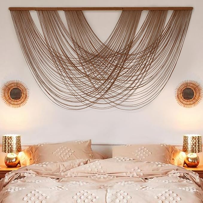 Large Macrame Wall Hanging Brown Die-Dyed 59.00" W x 31.00" L Boho Wall Decor Yarn Tapestry Craftsmanship Home Macrame Wall Decor | Boho Home Decor, Large Textile Art, Handmade Cotton Craft, for Living Room Sofa Backdrop, Bedroom Headboard, Boho Fiber Art by FLBER