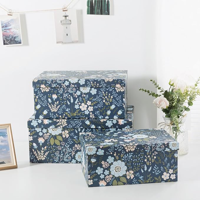 Soul & Lane - Nightfall Bloom Decorative Storage Boxes with Lids, Set of 3 | Large Nesting Cardboard Keepsake Boxes for Photos and Memories, Floral Photo Storage Containers for Home Decor - Image 5