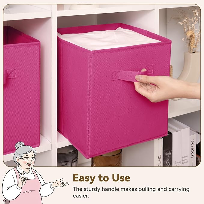 GRANNY SAYS 11 Inch Cube Storage Bin, Cube Organizer Bins, Rose Red, 6-Pack | Collapsible Storage Boxes with Thickened Base Plate, Sturdy Handles, Decorative Baskets for Shelves, Closet - Image 7