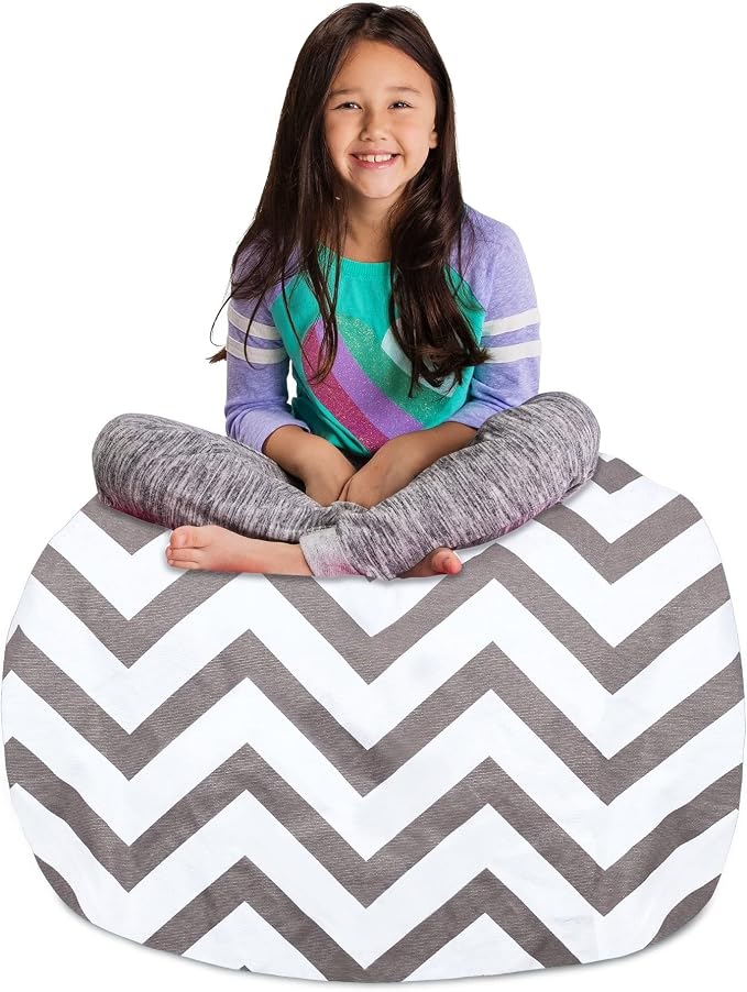 Posh Creations Kids Stuffed Animal Storage Bean Bag Chair Cover - Childrens Toy Organizer, Medium-27in, Canvas White Arrows on Gray - Image 2