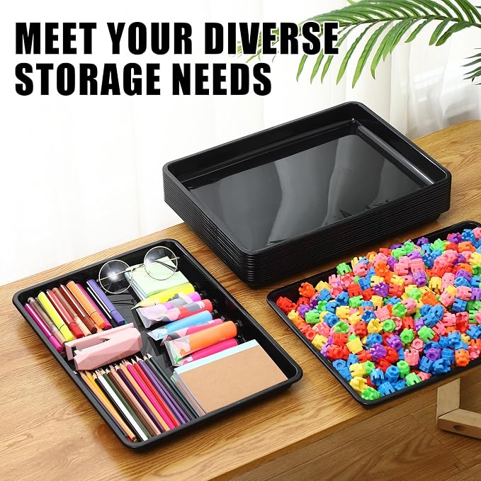 Maitys 15 Pack Plastic Art Trays 12 x 16 Inch Activity Crafts Trays Sensory Tray DIY Projects, Painting, Beads, Jewelry Office Home Organizer Arts and Crafts Supplies(Black) - Image 7