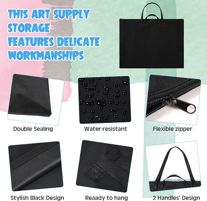 Abbylike 6 Pcs 48 x 36 Inch Art Portfolio Bag Large Waterproof Nylon Carry Case Shoulder Strap Poster Board Painting Drawing Sketch Storage Artist Portfolio for Artwork Gift Supplies(Black) - Image 4