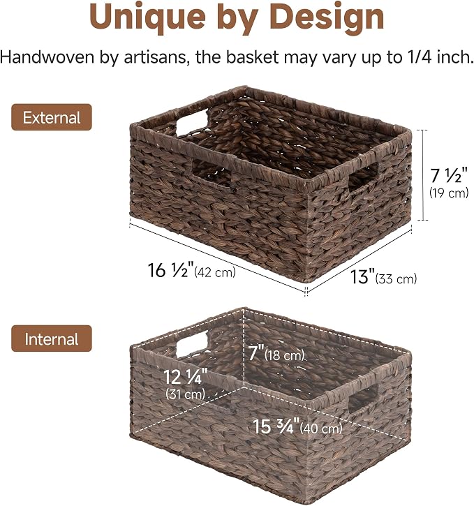 StorageWorks Large Wicker Baskets, Water Hyacinth Woven Baskets, 1-Pack | Large Wicker Baskets for Organizing,Wicker Storage Baskets for Shelves,Shelf Baskets for Organizing with Handle,Pantry Basket - Image 7