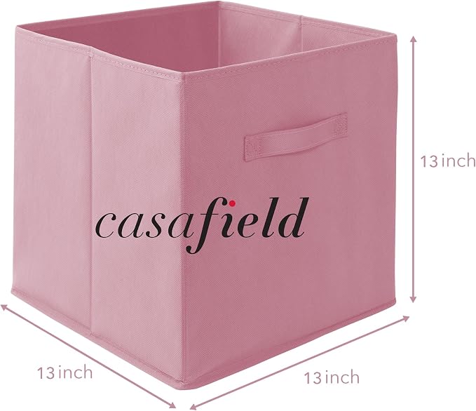 Casafield Set of 12 Collapsible Fabric Cube Storage Bins, Light Pink - 13" Foldable Cloth Baskets for Shelves, Cubby Organizers & More - Image 7