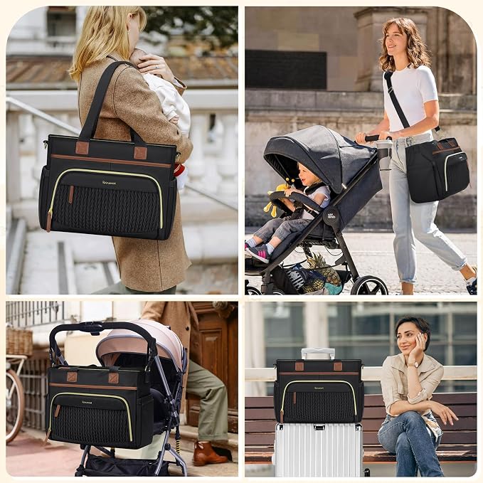 RAINSMORE Diaper Bag Tote, Large Diaper Baby Bag Waterproof Multifunctional Diaper Bag with Pacifier Case & Changing Pad - Image 2