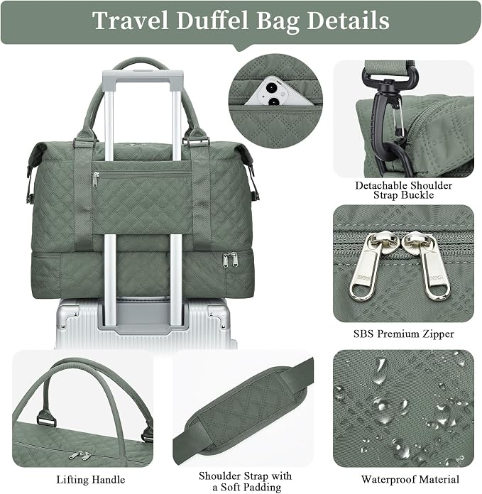 Weekender Bags for Women, Travel Duffel Bag with Shoes Compartment | Overnight Bag with Toiletry Bag, Carry on Personal Item Bag for Travel Business Trips Sport Hospital,Grid Travel Bag Set - Image 6