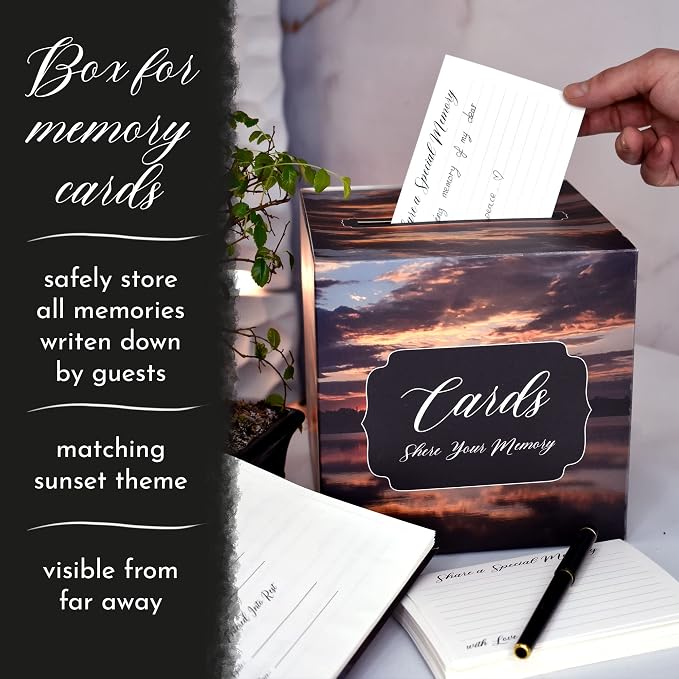 All-In-One Funeral Guest Book Set – Elegant Memorial Guestbook, Funeral Register Book, 60 Memory Cards, Collection Box, Black Pen, Table Sign, Celebration of Life Guest Book, Memorial Keepsake - Image 3
