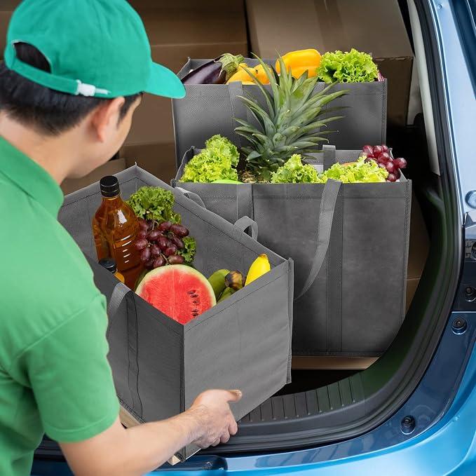 Hillban 30 Pack Large Reusable Shopping Bags Bulk | Heavy Duty Foldable Grocery Bags 16 x 13 x 10 Inch, Washable Portable Storage Totes with Reinforced Handles - Image 2