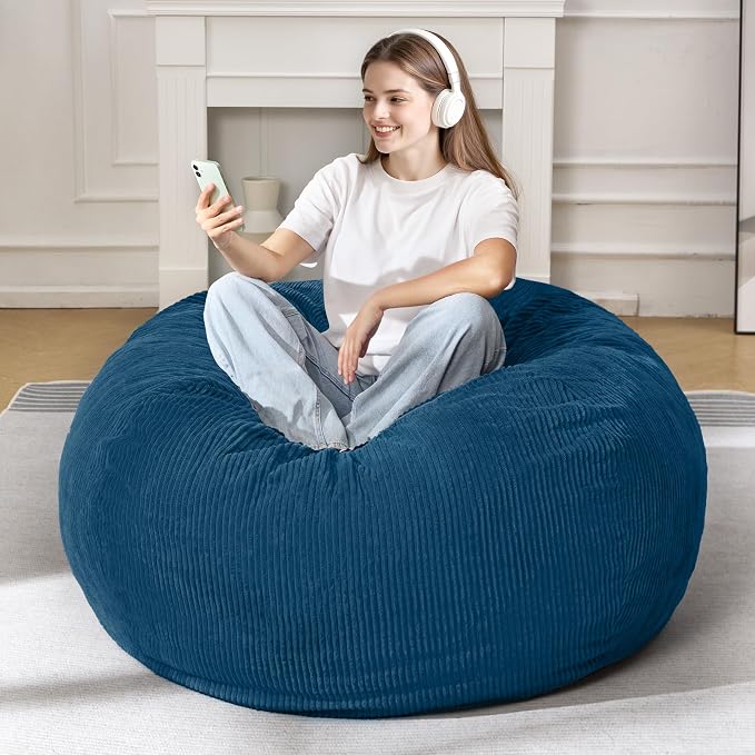 3FT Bean Bag Chair for Adults,3' Big Teardrop Beanbag with Filler | Beanbag Chair with Memory Foam Filled,Bean Bags with Handy Handle&Machine Washable Cover for Living Room,Bedroom-Dark Blue - Image 3