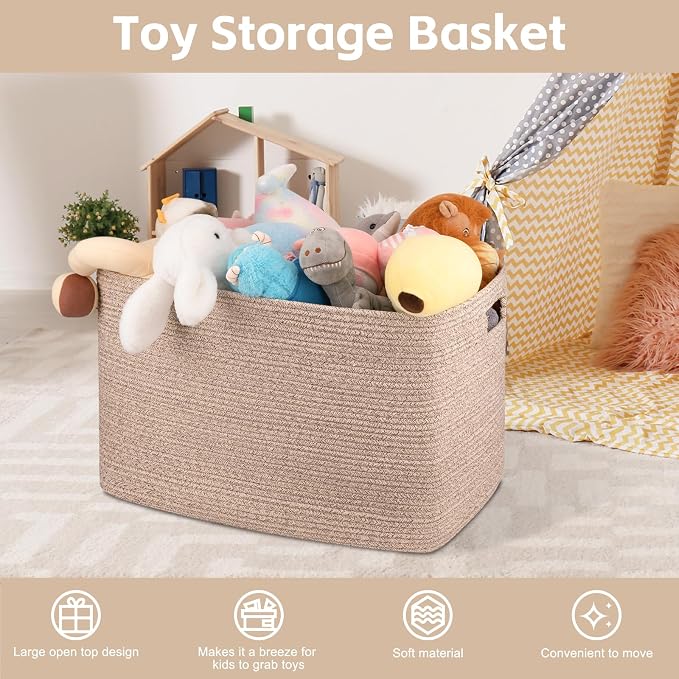 OIAHOMY 118L XXXLarge Cotton Rope Storage Basket, Oversized Blanket Basket, Used for Organizing Dirty Clothes in Living Room, Bedroom, Nursery, Dog Toy Storage Bins, 25" x 17" x 16",Brown variegated - Image 4