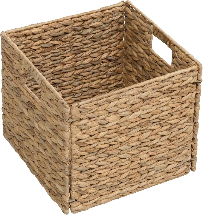 Large Square Woven Hyacinth Wicker Pantry Storage Baskets, Set of 4 | 11"x11"x10", Natural, Iron Wire Frame - Image 5