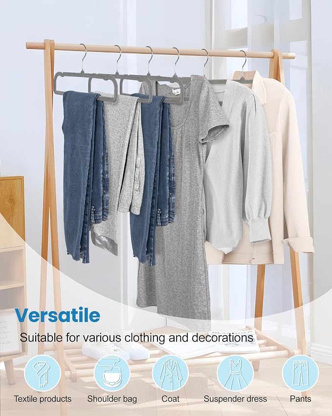 Velvet Hangers Non Slip - 20 Pack Pants Hangers for Grey Felt Hangers | Thin Space Saving Clothes Hanger - Strong, Durable, Jean Perchas with 360 Degree Rotatable Hook for Tank Top ﻿ - Image 6
