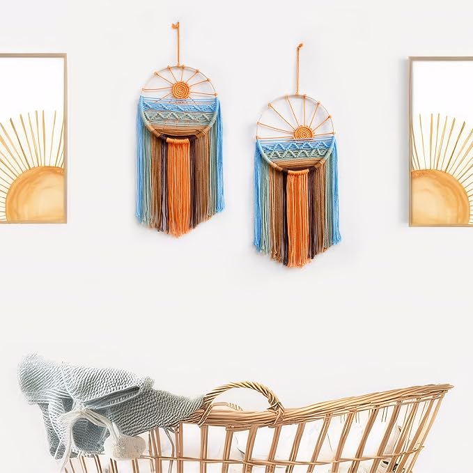 Artilady Macrame Hanging Tapestry Sun Wall Decor Set 2, Boho Dream Catcher | Large Tapestry, Handmade Woven, Farmhouse Rustic, Colorful Sun Wall Art Set, Bedroom Living Room Entryway Home Decor - Image 6