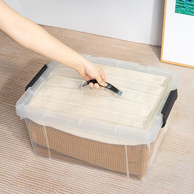 Cetomo Lidded Storage Bin with Handle, Storage Bins with Lid, Organizing Container with Secure Latching Buckles, Stackable and Nestable, Plastic, 40 Quart-6 Pack, Clear - Image 4