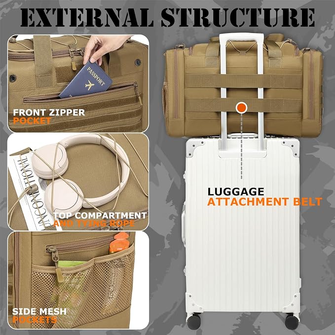 45L Large Duffle Bag for Men & Women - Military Tactical Gym Bag for Travel | Weekender Large Sports Bag with Dividers for Hockey Football Baseball Soccer Basketball & Team Training - Image 2