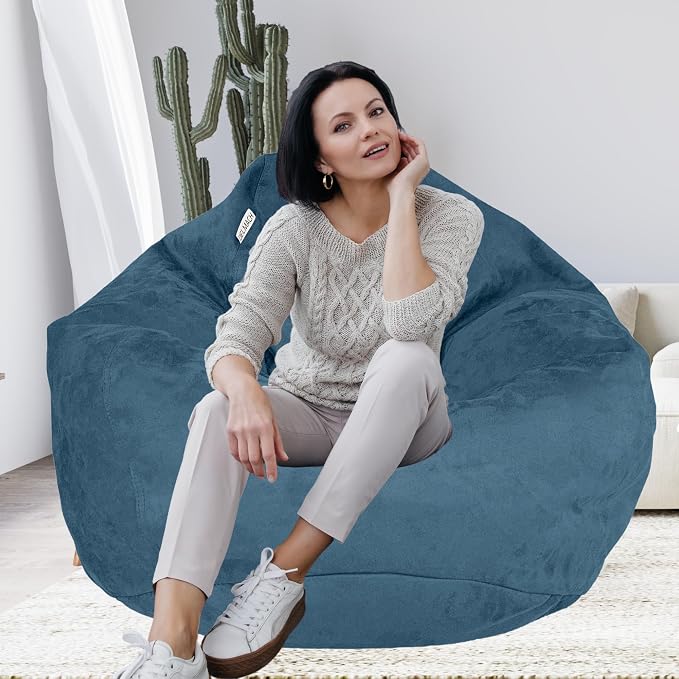 Bean Bag Stuffed Animal Storage Chair Cover (No Filler) for Kids and Adults. Extra Large Bird's Nest Beanbag Memory Foam Soft Premium (Navy Blue, 3.5 ft (Cover Only)) - Image 4