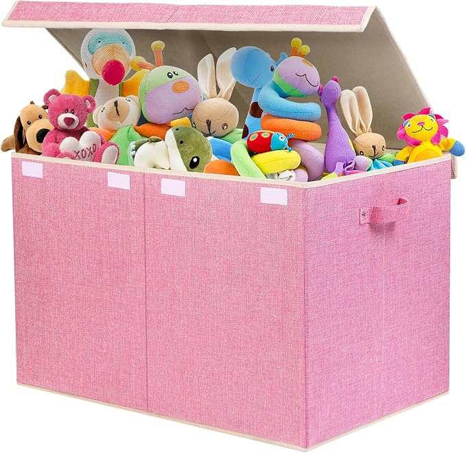 122L Large Toy Box Chest Storage with Lid, Collapsible Kids Toy Storage | Toy Chest with with Removable Divider for Kids, Boys, Girls, Nursery, Living Room, Bedroom, 26"x17" x17" (Linen Pink) - Image 2